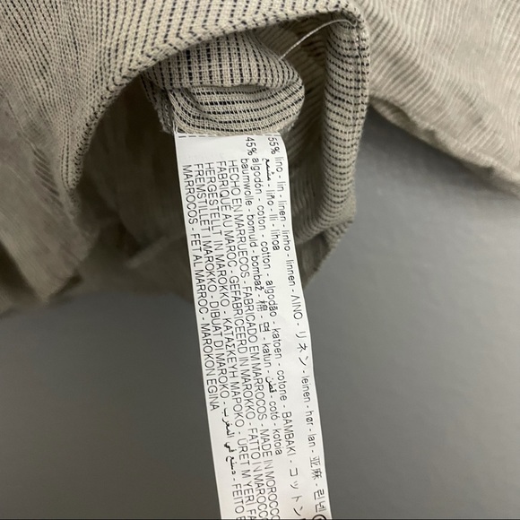 Zara Linen Puff Sleeve Pinstripe Button Down Blouse - Picture 4 of 6